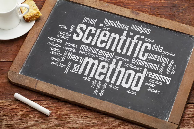 A blackboard with words about scientific methodology 