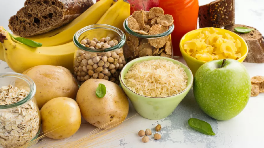 Selection of foods rich in carbohydrates