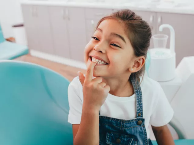 Little girl showing clean teeth