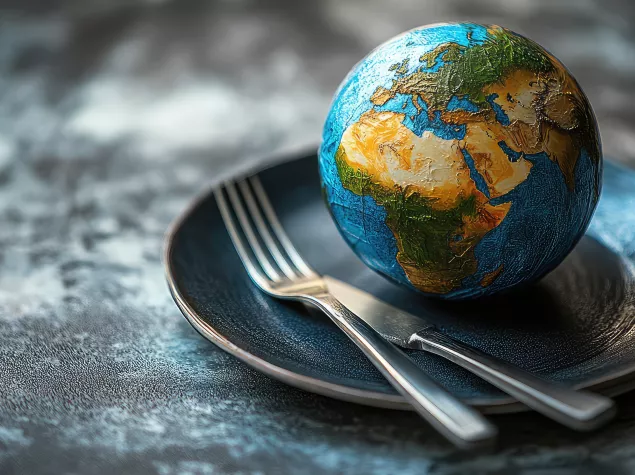 Globe on a plate with knife and fork