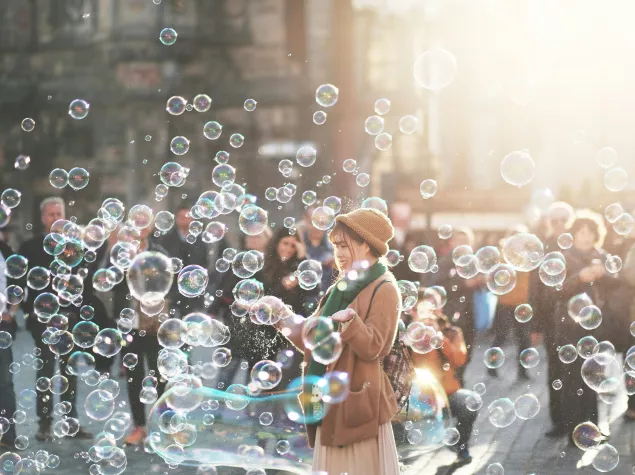 lady blowing bubbles