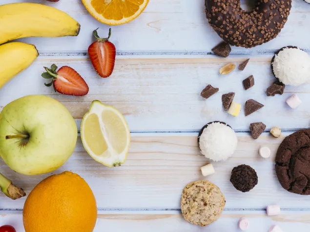 Top view of healthy foods