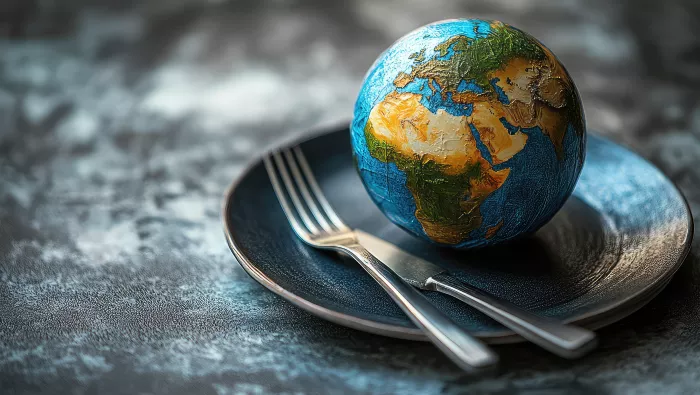 Globe on a plate with knife and fork