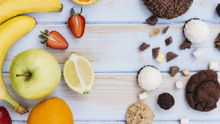 Top view of healthy foods