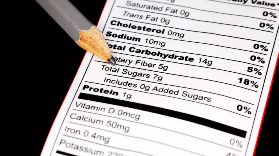 Label on product pointing to sugars